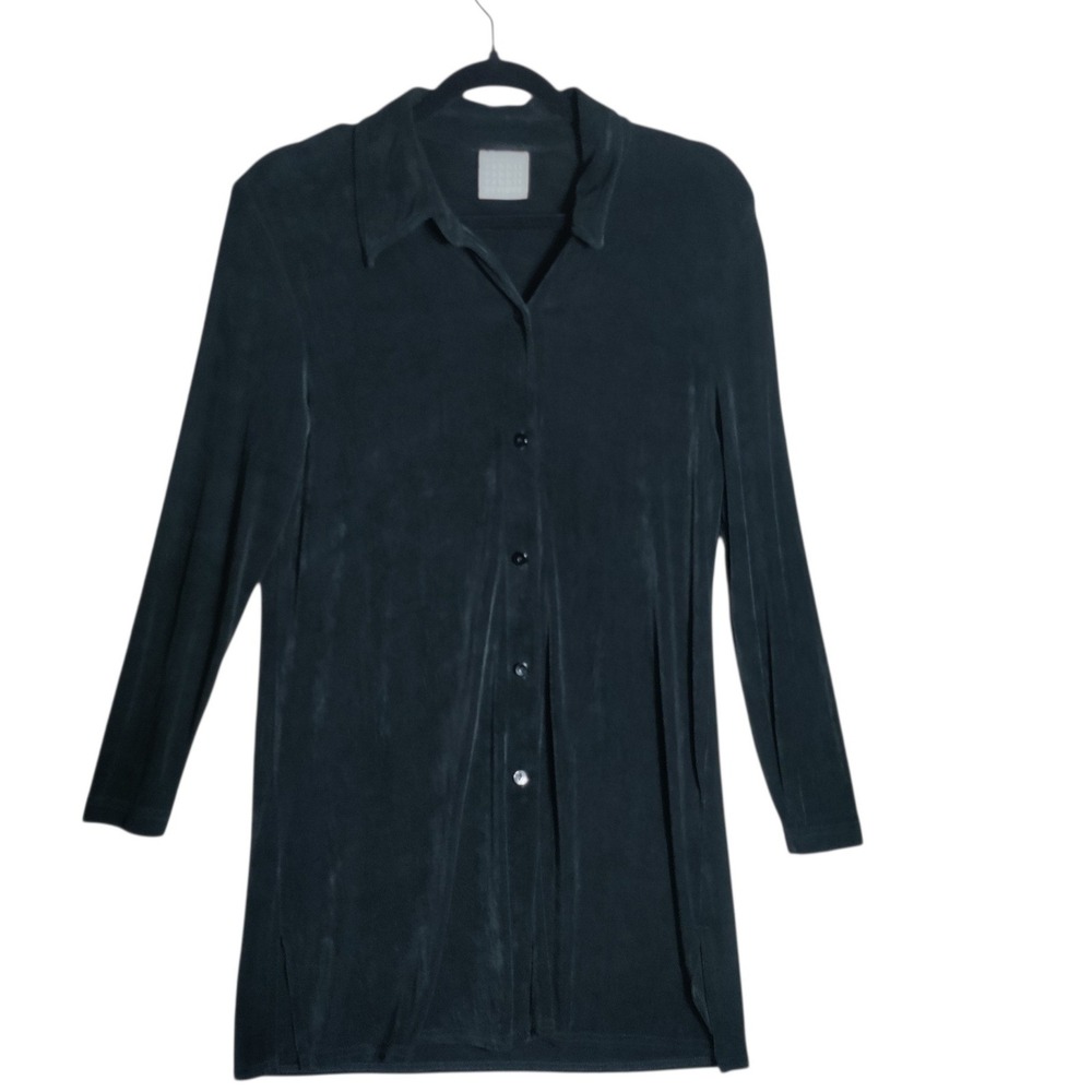 Rabbit Rabbit Designs Black Button Down Blouse Long Sleeve Petite 8P 23252M96
